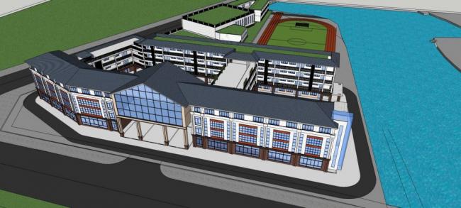 Sketchup学校模型|多层学校，小学，教育建筑，新中式风格，教学楼