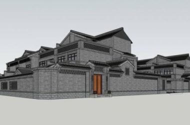 Sketchup住宅模型|院落，居住建筑，联排别墅，多层，中式风格，庭院别墅-BIM建筑网
