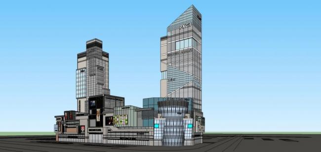 Sketchup综合体模型|高层商业综合体，现代风格，商业裙房，酒店办公