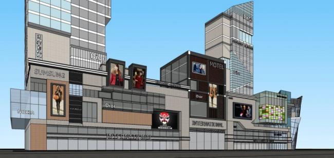 Sketchup综合体模型|高层商业综合体，现代风格，商业裙房，酒店办公