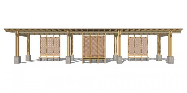 Sketchup素材模型|廊架，新中式风格，新东方禅意亭子
