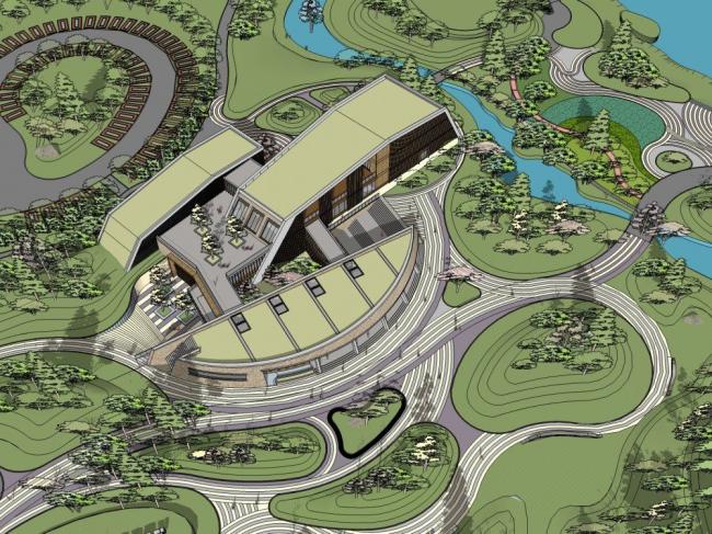 Sketchup文化模型|多层游客服务中心，现代风格，娱乐休闲设施