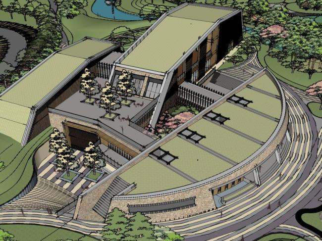 Sketchup文化模型|多层游客服务中心，现代风格，娱乐休闲设施