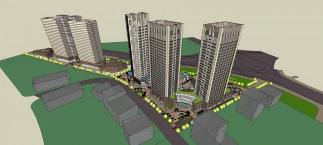 Sketchup综合体模型|高层商业综合体，现代风格，酒店办公，商业裙房