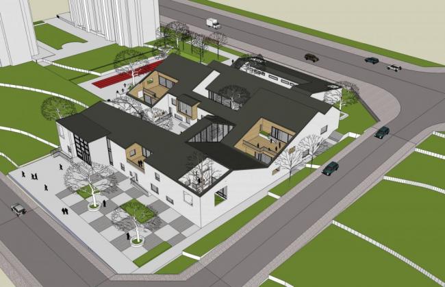 Sketchup学校模型|多层幼儿园，现代风格，坡屋顶，教育建筑