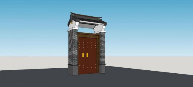 Sketchup素材模型|庭院大门，门头，入口，中式风格