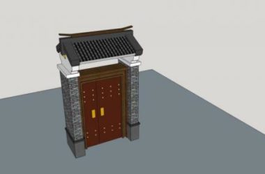 Sketchup素材模型|庭院大门，门头，入口，中式风格-BIM建筑网
