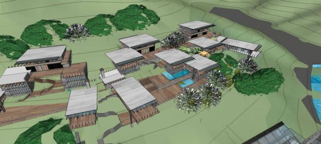 Sketchup酒店模型|梅红新都度假酒店，山地别墅，多层，现代风格