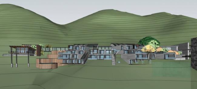 Sketchup酒店模型|梅红新都度假酒店，山地别墅，多层，现代风格