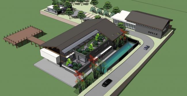 Sketchup商业模型|群体会所，多层，北方，新中式风格，商业建筑