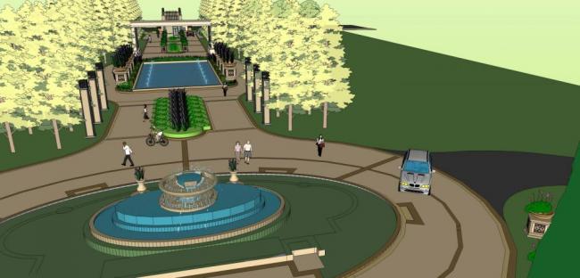 Sketchup景观模型|华润中央公园，景观，入口，城市小品，水坝，欧式，门卫室