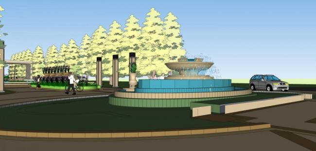 Sketchup景观模型|华润中央公园，景观，入口，城市小品，水坝，欧式，门卫室