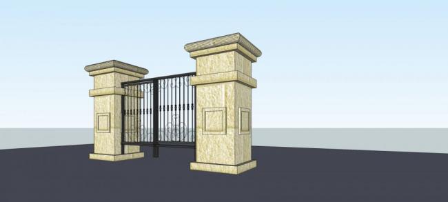 Sketchup素材模型|庭院大门，建筑构件，古典风格