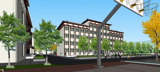 Sketchup学校模型|中医专科学校，多层教学楼，中式风格，教育建筑