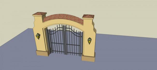 Sketchup素材模型|建筑构件，庭院大门，欧式