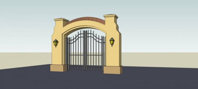 Sketchup素材模型|建筑构件，庭院大门，欧式