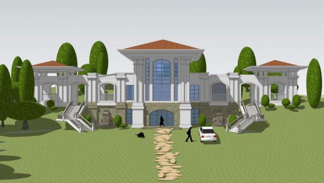 Sketchup商业模型|多层商业会所，西班牙会所，欧式风格，古典风格