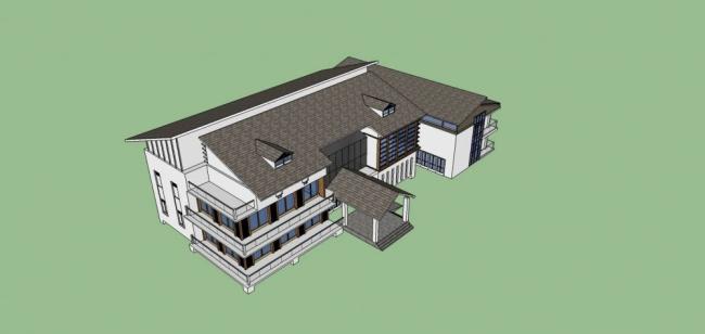 Sketchup商业模型|多层会所，新中式风格，商业建筑