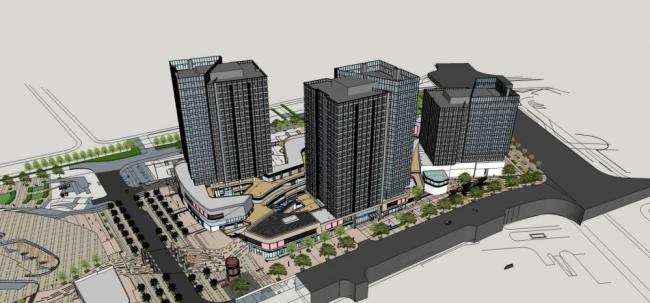 Sketchup综合体模型|高层商业综合体，现代风格，办公酒店，商业裙房