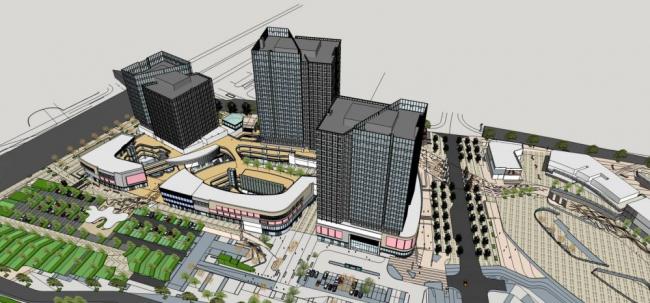 Sketchup综合体模型|高层商业综合体，现代风格，办公酒店，商业裙房