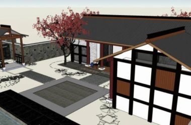 Sketchup住宅模型|别院,单层,景墙,居住建筑,中式风格-BIM建筑网