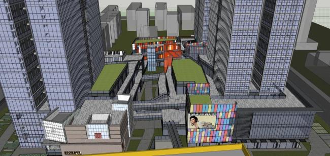 Sketchup综合体模型|高层办公，酒店，商业裙房，现代风格