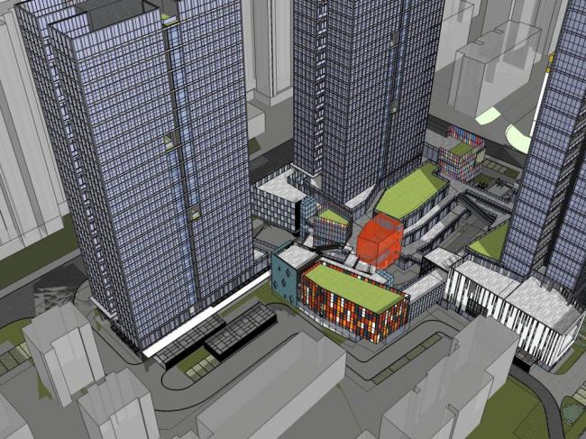 Sketchup综合体模型|高层办公，酒店，商业裙房，现代风格