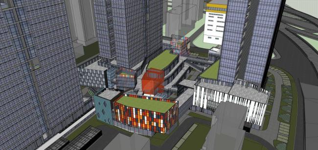 Sketchup综合体模型|高层办公，酒店，商业裙房，现代风格