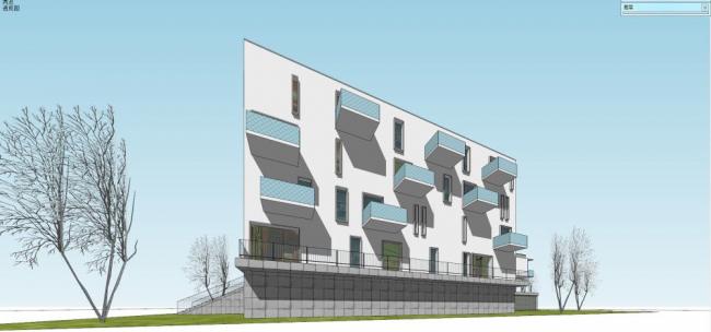 Sketchup住宅模型|多层公园住宅，现代风格，居住建筑