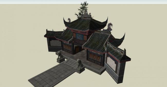 Sketchup古建筑模型|入口，中式风格，古建，景观
