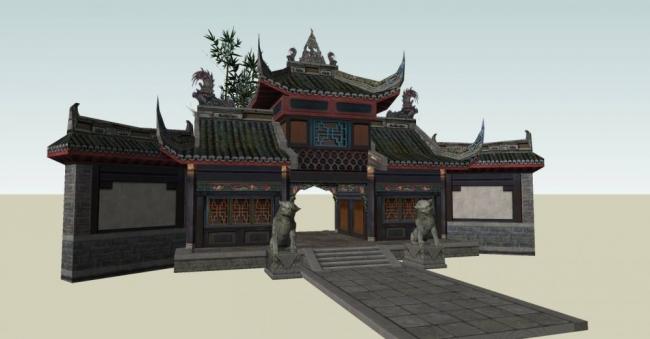 Sketchup古建筑模型|入口，中式风格，古建，景观