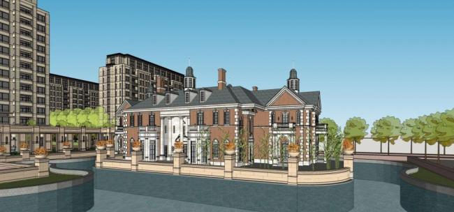 Sketchup住宅模型|高层住宅小区，商业裙房，会所，法式，古典风格，居住建筑