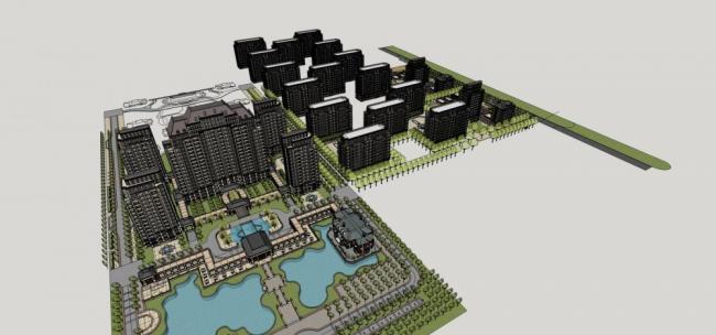 Sketchup住宅模型|高层住宅小区，商业裙房，会所，法式，古典风格，居住建筑