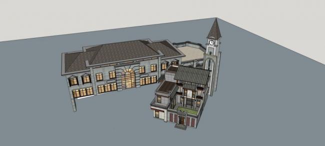 Sketchup商业模型|小商业楼，民国风格，多层商场