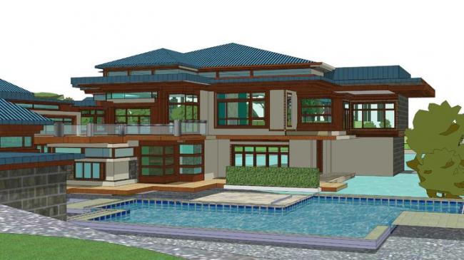 Sketchup酒店模型|山地度假村，规划方案，多层酒店，新中式风格