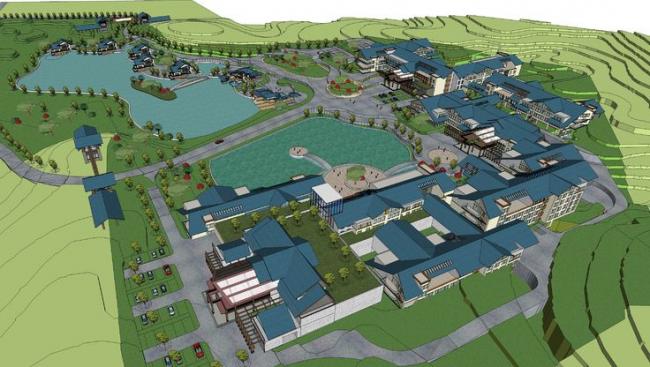 Sketchup酒店模型|山地度假村，规划方案，多层酒店，新中式风格