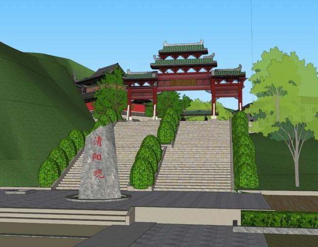 Sketchup古建筑模型|中国山林道观寺庙，古建筑，中式风格，景观