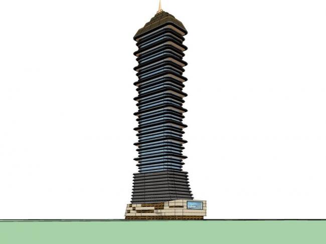 Sketchup办公模型|塔型方案，现代风格，超高层，办公酒店