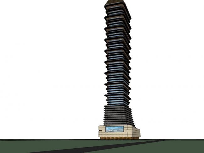 Sketchup办公模型|塔型方案，现代风格，超高层，办公酒店