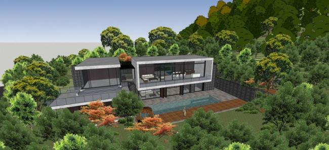 Sketchup景观模型|别墅带景观，现代风格
