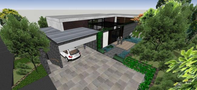 Sketchup景观模型|别墅带景观，现代风格