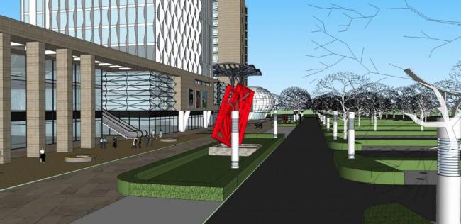 Sketchup综合体模型|高层商业综合体，酒店办公，酒店，商场，商业裙房，现代风格