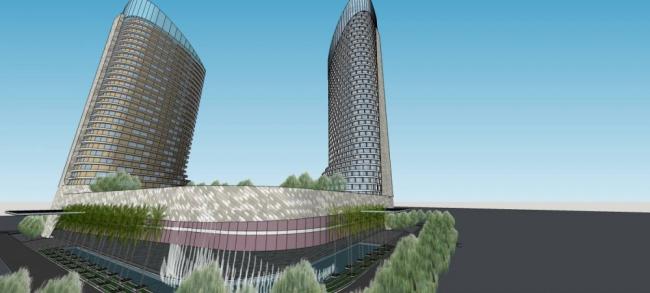 Sketchup办公模型|高层办公楼，酒店，商业裙房，现代风格