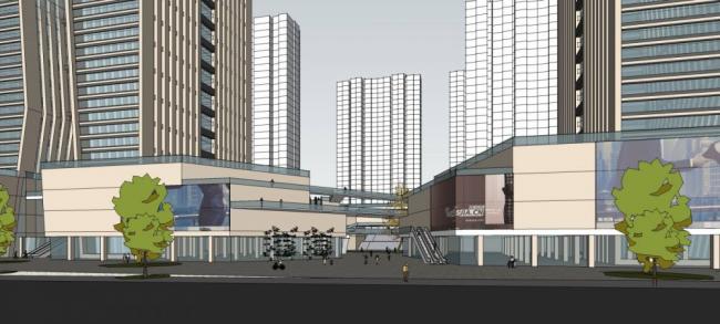 Sketchup综合体模型|高层商业综合体，双塔概念方案，现代风格，酒店办公，商业裙房