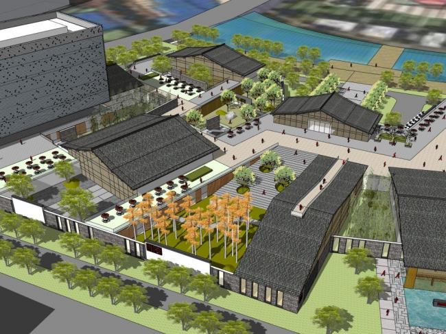 Sketchup综合体模型|多层商业综合体，新中式风格，商业裙房