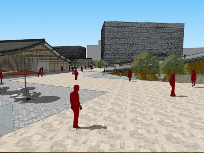 Sketchup综合体模型|多层商业综合体，新中式风格，商业裙房