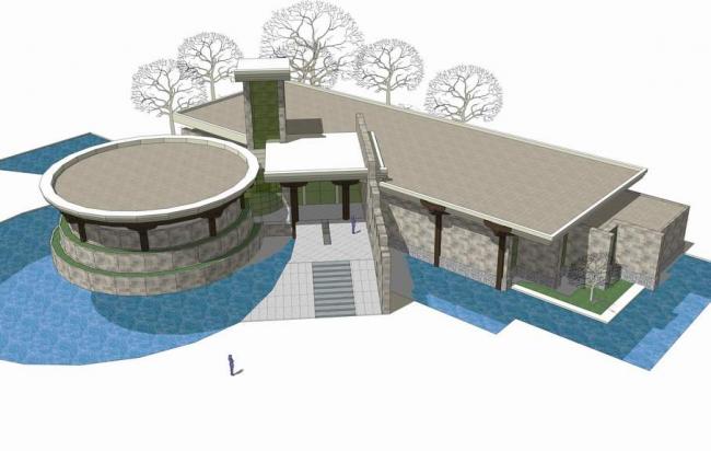 Sketchup文化模型|地质公园博物馆，小型展览馆，多层文化建筑，现代风格
