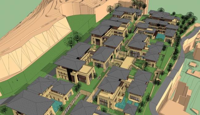 Sketchup酒店模型|多层山地酒店，新中式风格，汉唐风