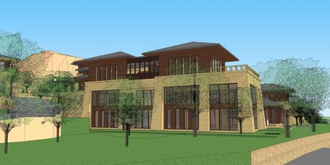 Sketchup酒店模型|多层山地酒店，新中式风格，汉唐风