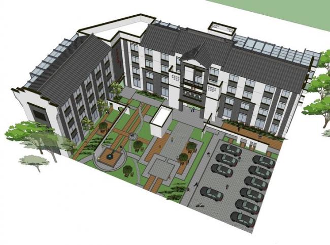 Sketchup酒店模型|多层宾馆，酒店，徽派风格，重庆上清寺，中式风格